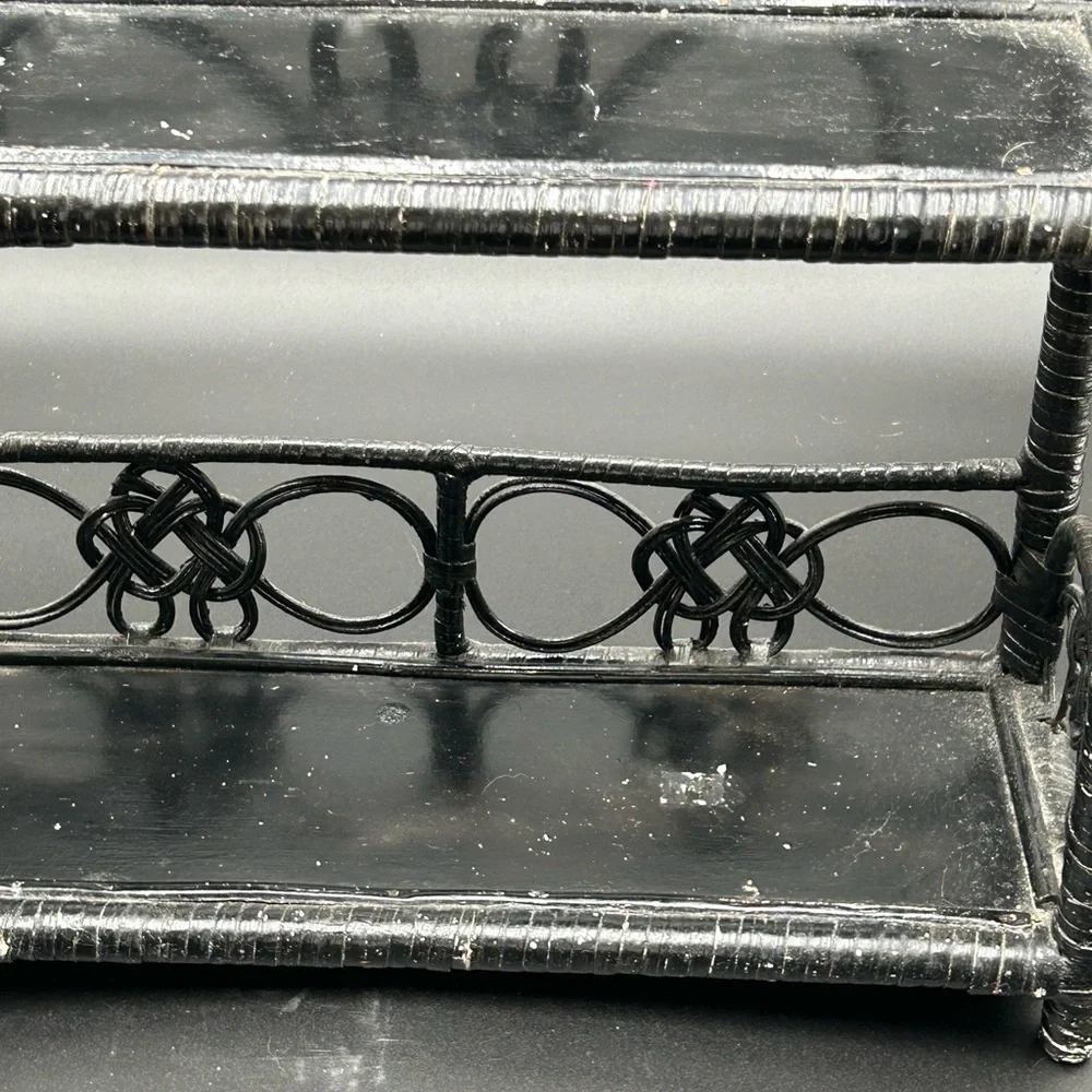 Vintage wicker rattan double shelf, wall shelf